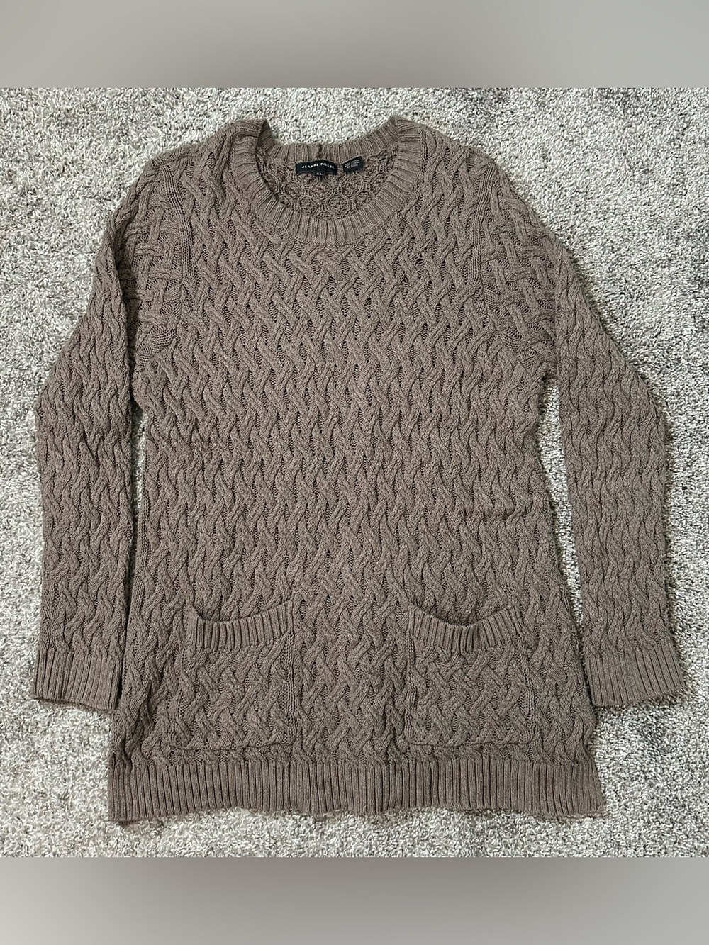 Jeanne Pierre Women’s Taupe Front Pocket Cable Knit Sweater Size XL